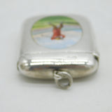 Edwardian Sterling Silver Enamel Golf Interest Vesta Case Antique 1909 Chester