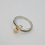 Sterling Silver Two Pearl Twist Front Dress Band Ring Vintage c1970 Size J 1/2
