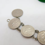 Belgian Silver & Nickel 50 Centimes Coin Bracelet Antique 1933 Art Deco