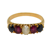 Victorian 14ct Gold, Ruby, Sapphire & Spinel Harlequin Ring Antique c1890s