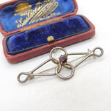 Sterling Silver Twisted Knot Form Garnet Set Brooch Vintage c1960