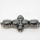 Sterling Silver, Pearl, Turquoise & Haematite Brooch Antique c1920s Deco