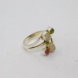 Sterling Silver Cabochon Moonstone & Tourmaline Ring Vintage c1970 Size O 1/2