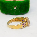 Sterling Silver Gilt Clear & Purple Crystal Set Ring Vintage c1970 Size L 1/2