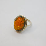Sterling Silver Baltic Amber Oval Studio Dress Band Ring Vintage c1970 Size J