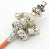 Victorian Sterling Silver & Coral Rattle, Teether & Whistle Antique 1881