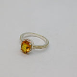 Sterling Silver Oval Citrine Solitaire Patterned Ring Vintage c1970 Size N 1/2