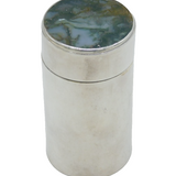 Sterling Silver & Moss Agate Topped Trinket Pot Vintage 1977 Birmingham