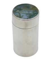 Sterling Silver & Moss Agate Topped Trinket Pot Vintage 1977 Birmingham