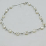 Sterling Silver Pearl Set Floral Pattern Dress Necklace Vintage c1970 42cm