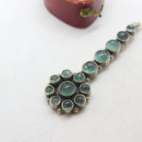 Sterling Silver Cabochon Set Green Sea Glass Floral Drop Pendant Vintage c1970