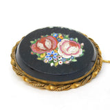 19th Century Rolled Gold Mounted Floral Micro Mosaic Brooch Antique c1880s