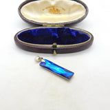 Sterling Silver Blue Iridescent Glass Abstract Charm Pendant Vintage c1970