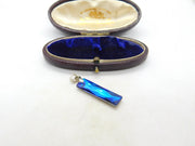 Sterling Silver Blue Iridescent Glass Abstract Charm Pendant Vintage c1970