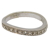 Sterling Silver Single Diamond Set Patterned Band Ring Vintage c1970 Size K 1/2