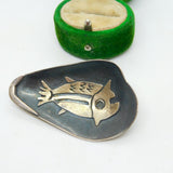 Peruvian Sterling Silver Ancient Fish Form Absract Brooch Vintage c1970 Chavez