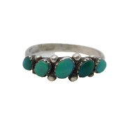 19th Century Sterling Silver, Turquoise & Seed Pearl Dress Ring Antique c1890s
