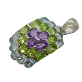 Sterling Silver, Amethyst, Peridot & Topaz Honeycomb Pendant Vintage c1990s