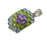 Sterling Silver, Amethyst, Peridot & Topaz Honeycomb Pendant Vintage c1990s
