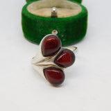 Sterling Silver & Cabochon Baltic Amber Set Floral Dress Ring Vintage c1970
