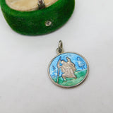 Sterling Silver Enamel St Christopher Travel Charm Pendant Vintage c1970