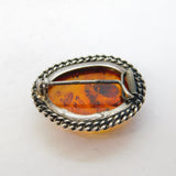 Sterling Silver Mounted Baltic Amber Dress Brooch Vintage c1990s
