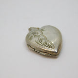 Sterling Silver Patterned Front Heart Locket Charm Pendant Vintage c1970
