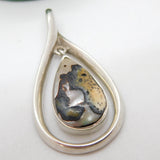 Sterling Silver Abalone Shell Set Statement Drop Pendant Vintage c1980