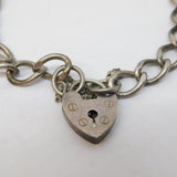 Sterling Silver Curb Link Charm Bracelet Heart Lock Clasp Vintage c1970