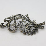 Art Deco Sterling Silver Marcasite Set Floral Spray Brooch Antique c1920s