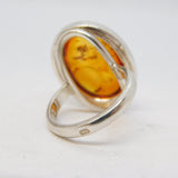 Sterling Silver Cabochon Cut Baltic Amber Dress Ring Vintage c1970