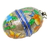 Chinese Export Sterling Silver & Enamel Egg Form Trinket Pendant Vintage