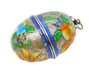 Chinese Export Sterling Silver & Enamel Egg Form Trinket Pendant Vintage