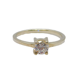 Sterling Silver Sparkling CZ Solitaire Engagement Ring Modern c1990 Size L