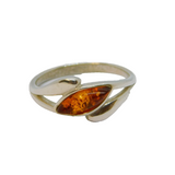 Sterling Silver Baltic Amber Leaf Design Dress Ring Vintage c1970 Size N 1/2