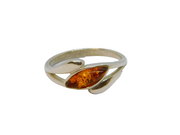 Sterling Silver Baltic Amber Leaf Design Dress Ring Vintage c1970 Size N 1/2