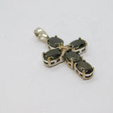 Sterling Silver Faceted Black Onyx Cross Charm Pendant Contemporary c1990s