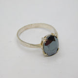 Sterling Silver Faceted Haematite Solitaire Dress Ring Modern 1992 Size O