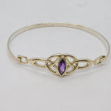 Sterling Silver Marquise Amethyst Celtic Pattern Bangle Bracelet Vintage c1990's