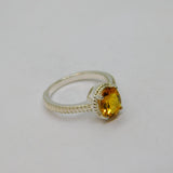 Sterling Silver Oval Citrine Solitaire Patterned Ring Vintage c1970 Size N 1/2
