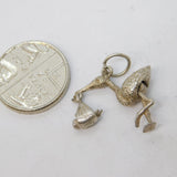 Sterling Silver Stork & the Baby Charm Pendant Vintage c1970