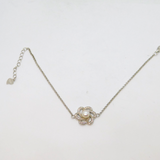 Sterling Silver Pearl & CZ Flower With Delicate Chain Bracelet Vintage c1990