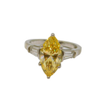 Sterling Silver Yellow Marquise & White CZ Cocktail Ring Modern c1990 Size S