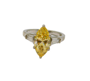 Sterling Silver Yellow Marquise & White CZ Cocktail Ring Modern c1990 Size S
