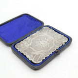 Victorian Boxed Sterling Silver Floral Pattern Card Case Antique 1870 Birmingham