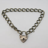 Sterling Silver Heart Lock Curb Charm Bracelet Vintage 1978 London