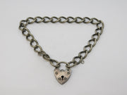 Sterling Silver Heart Lock Curb Charm Bracelet Vintage 1978 London