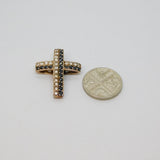 Sterling Silver Black & White Crystal Set Puffy Cross Pendant Modern c1990s