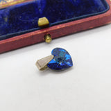 Sterling Silver Blue Glass Heart Charm Pendant Vintage c1970