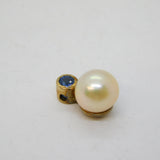 9ct Yellow Gold, Sapphire & Cultured Pearl Set Drop Pendant Vintage c1970s